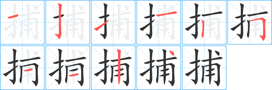 捕字笔画写法