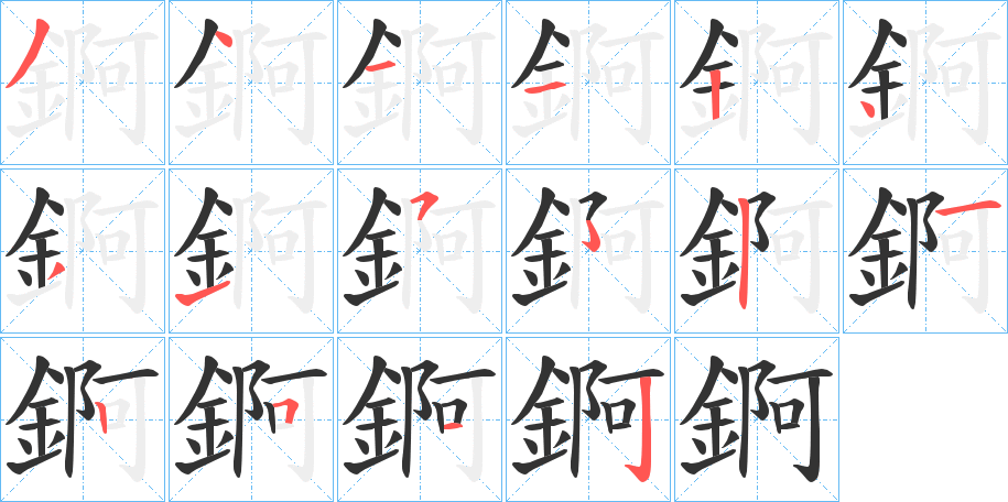 錒字笔画写法