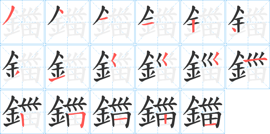 鍿字笔画写法